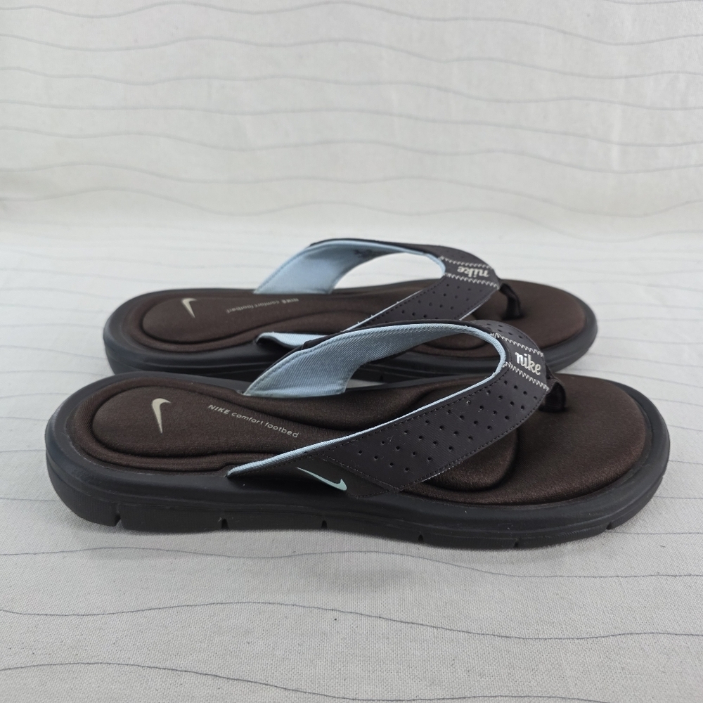 Nike Womens Comfort Footbed Brown Blue Flip Flop Thong Sandals 354925-241 Sz 10
